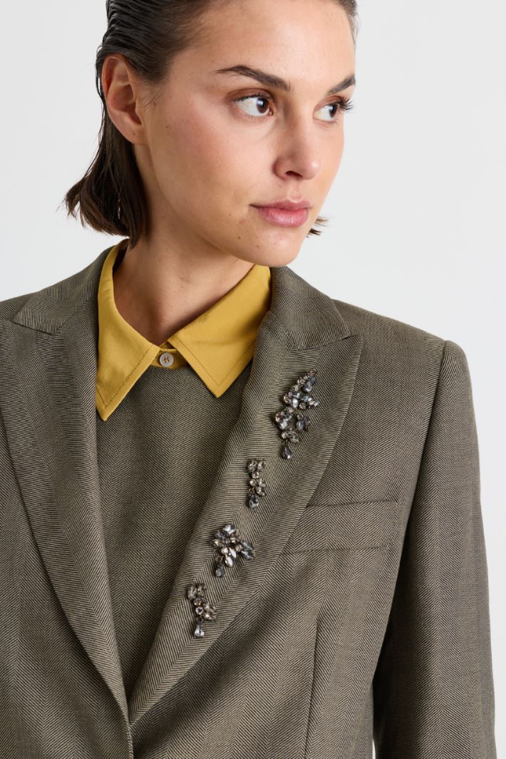 Crystal-Embellished Fluid Serge Jacket - GREEN - Intrend - 3