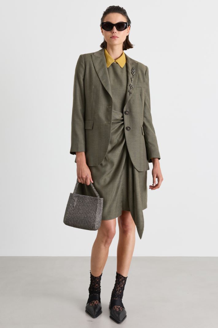 Crystal-Embellished Fluid Serge Jacket - GREEN - Intrend