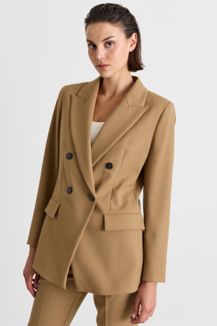 Double-breasted stretch blazer - CAMEL - Intrend - 2