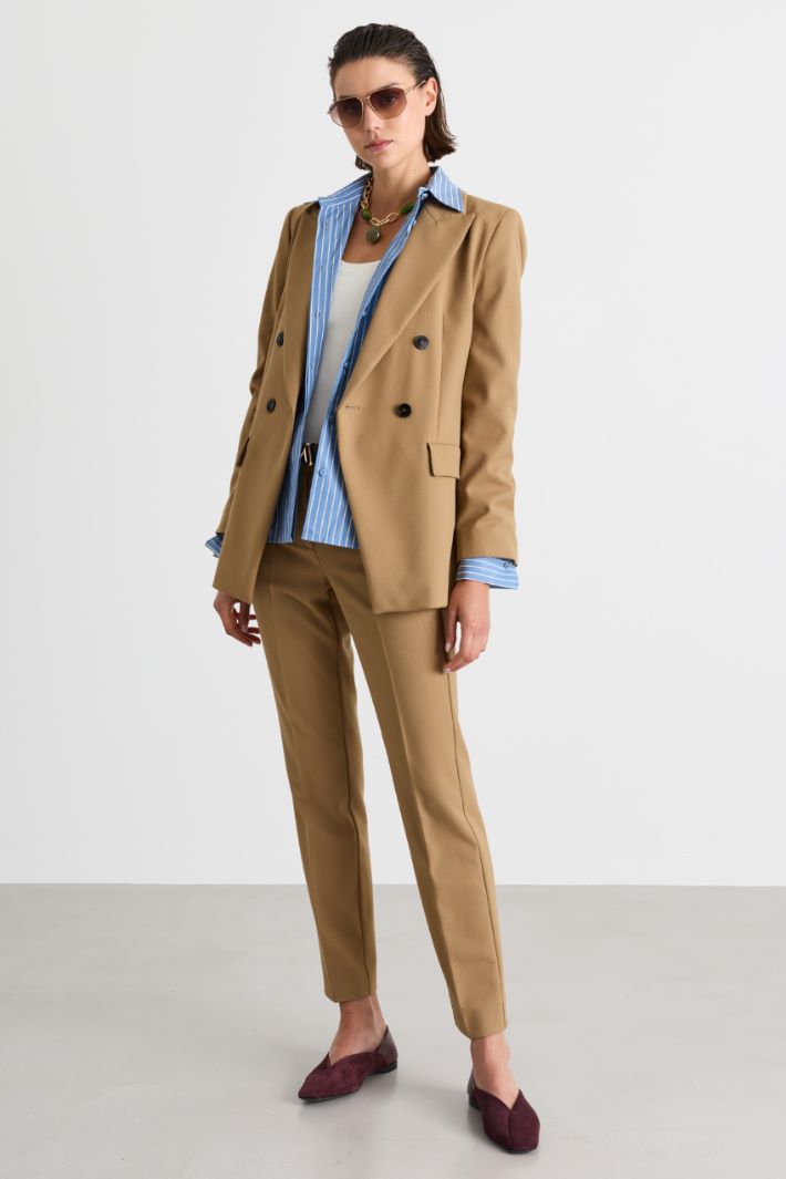 Double-breasted stretch blazer - CAMEL - Intrend