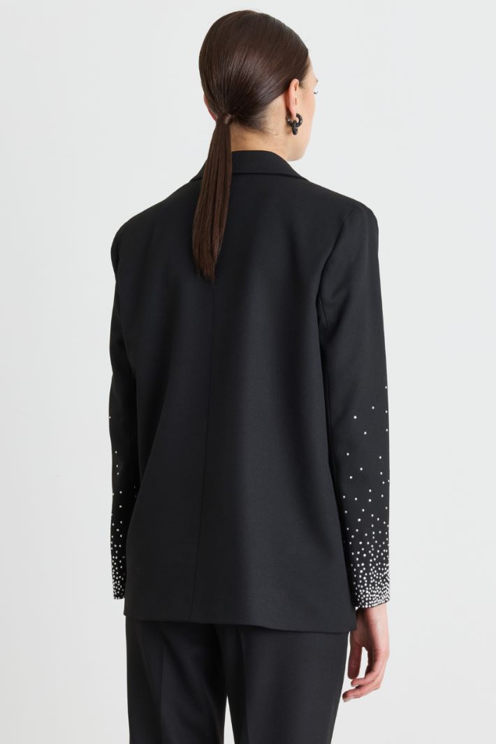 Rhinestone-Embellished Stretch Blazer - BLACK - Intrend - 4