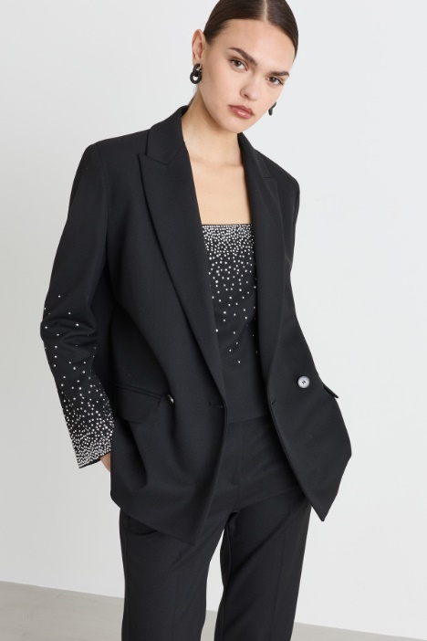 Rhinestone-Embellished Stretch Blazer - Intrend