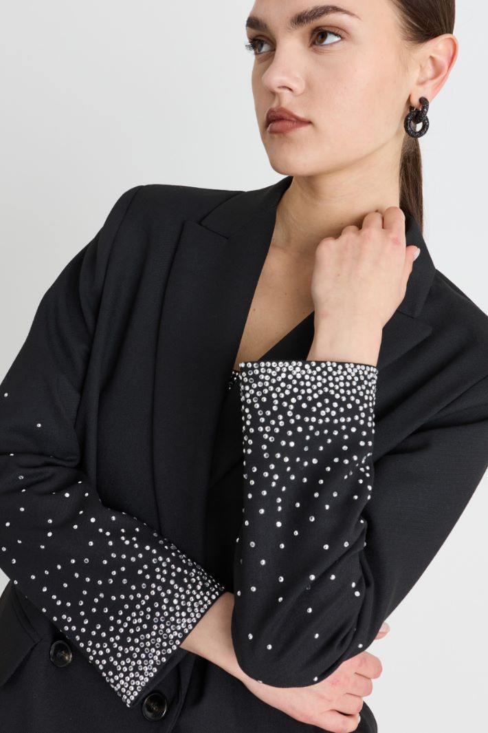 Rhinestone-Embellished Stretch Blazer - BLACK - Intrend - 3