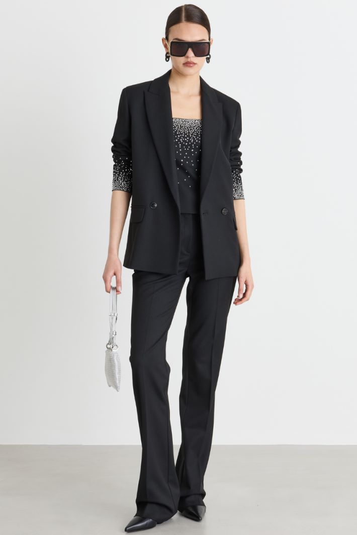 Rhinestone-Embellished Stretch Blazer - BLACK - Intrend