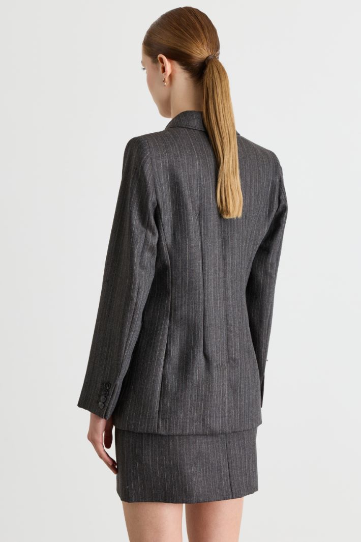 Pinstripe double-breasted blazer - GREY - Intrend - 4