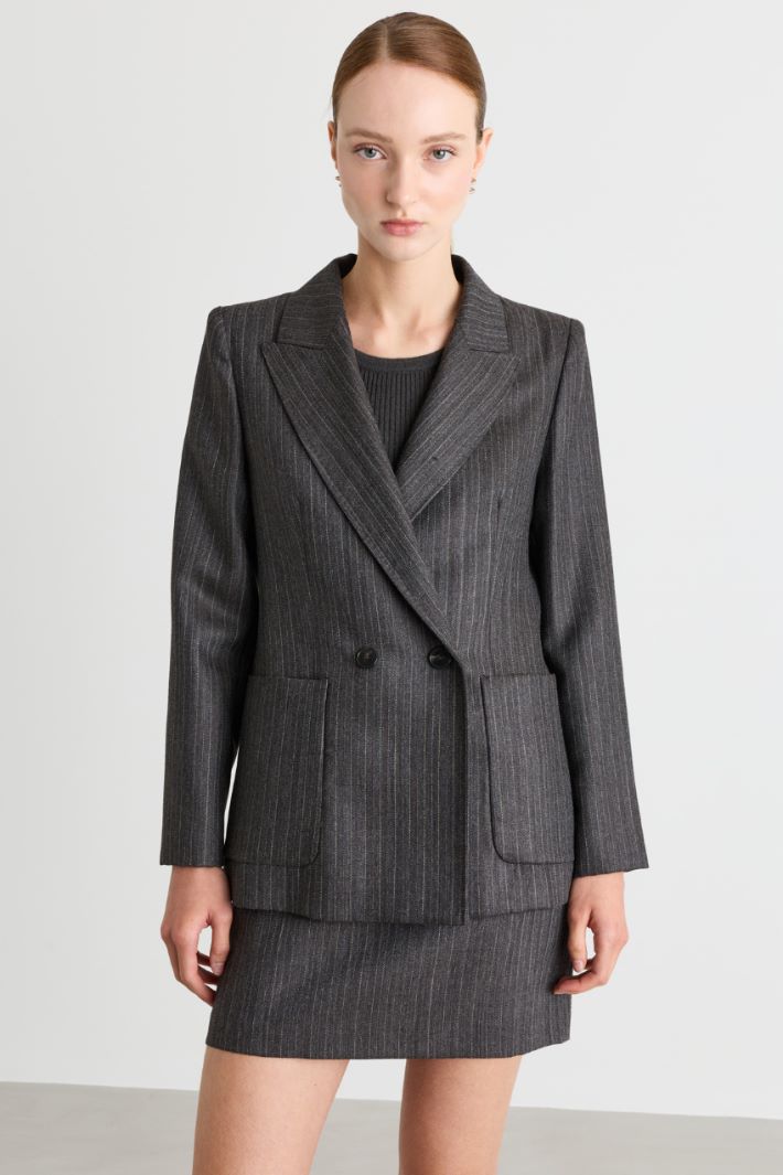 Pinstripe double-breasted blazer - GREY - Intrend - 2