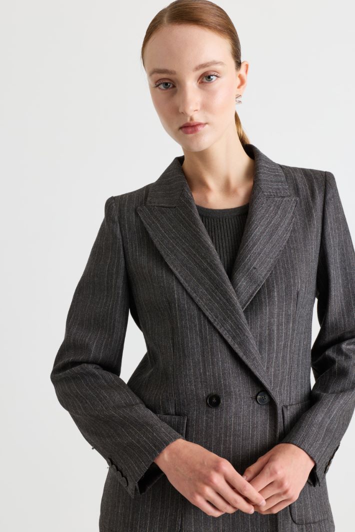 Pinstripe double-breasted blazer - GREY - Intrend - 3