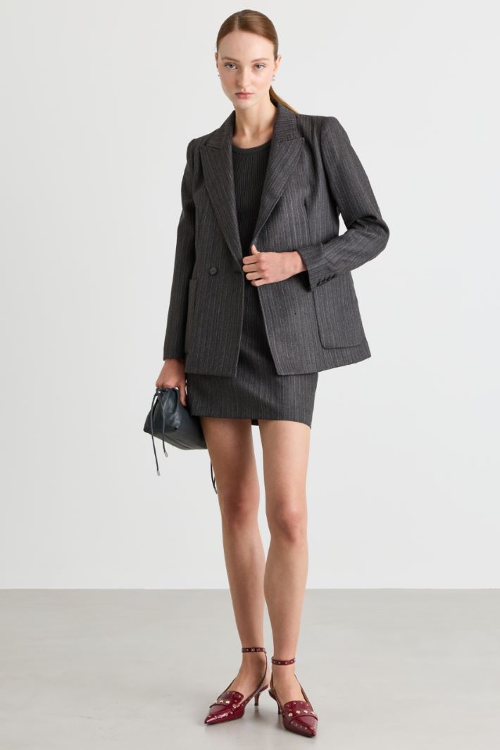 Pinstripe double-breasted blazer - GREY - Intrend