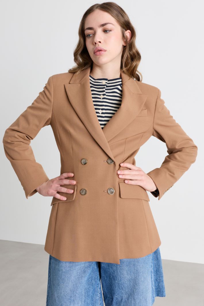 Fitted double-breasted blazer - CAMEL - Intrend - 2