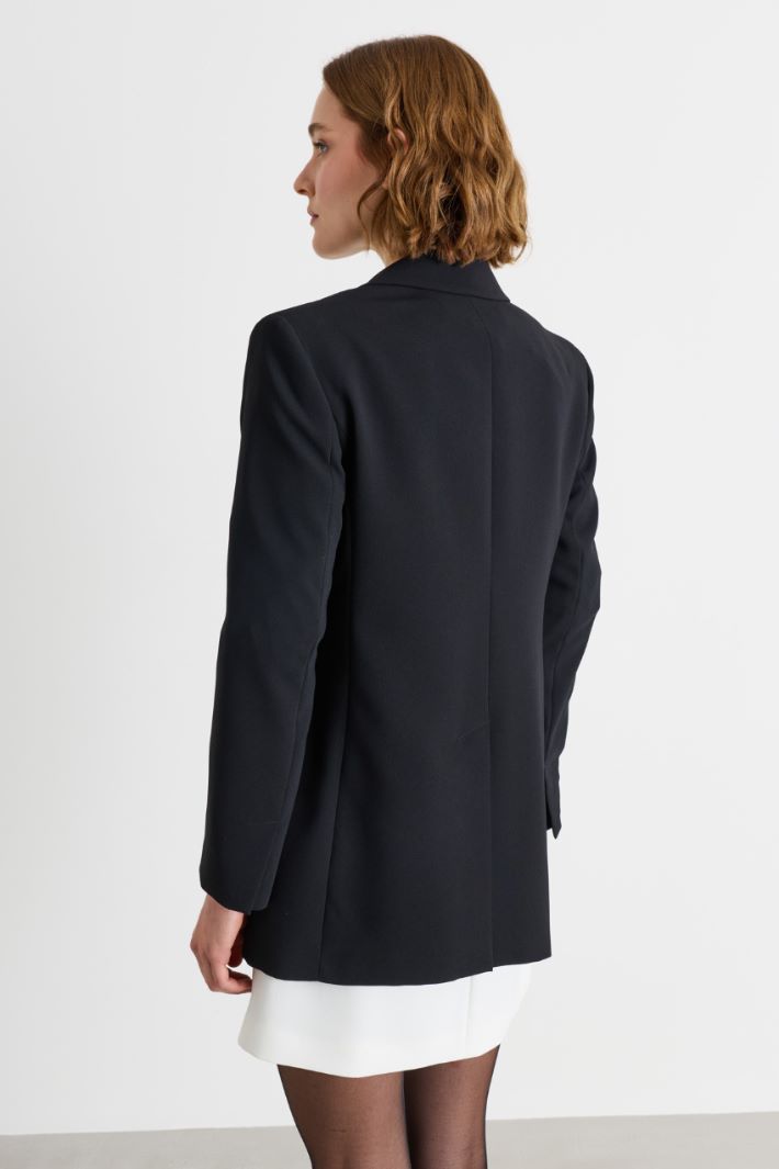 Double-breasted crepe blazer - BLACK - Intrend - 4