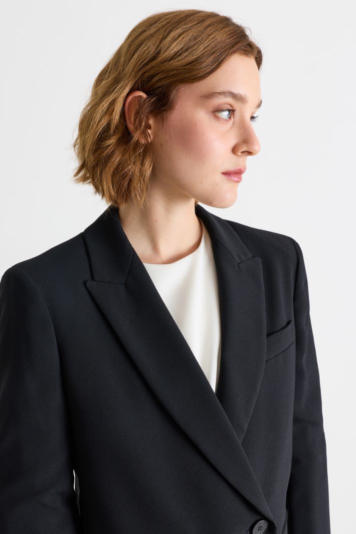 Double-breasted crepe blazer - BLACK - Intrend - 3