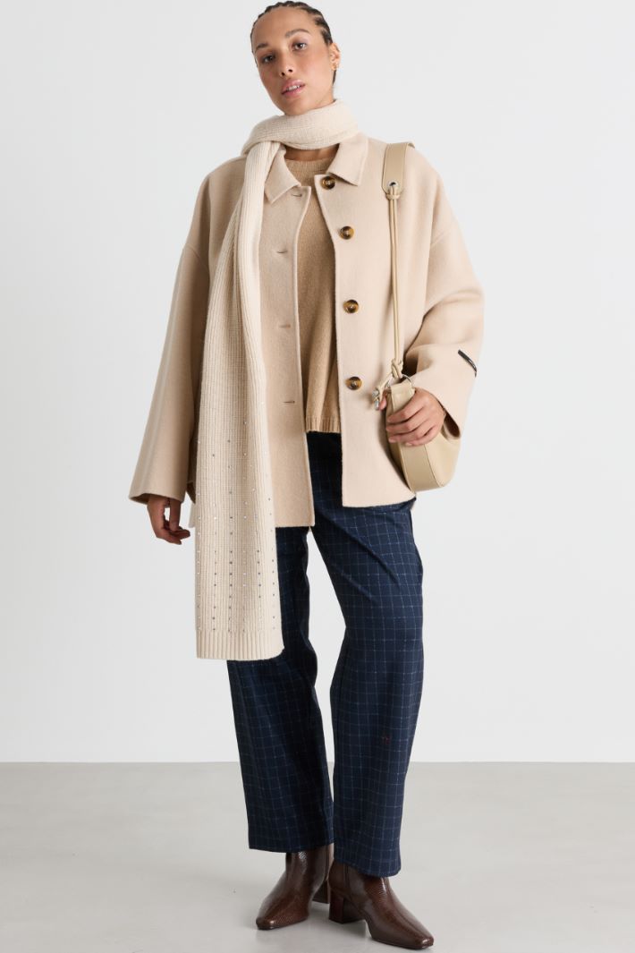 Manteau en drap double à base asymétrique - BEIGE - Intrend