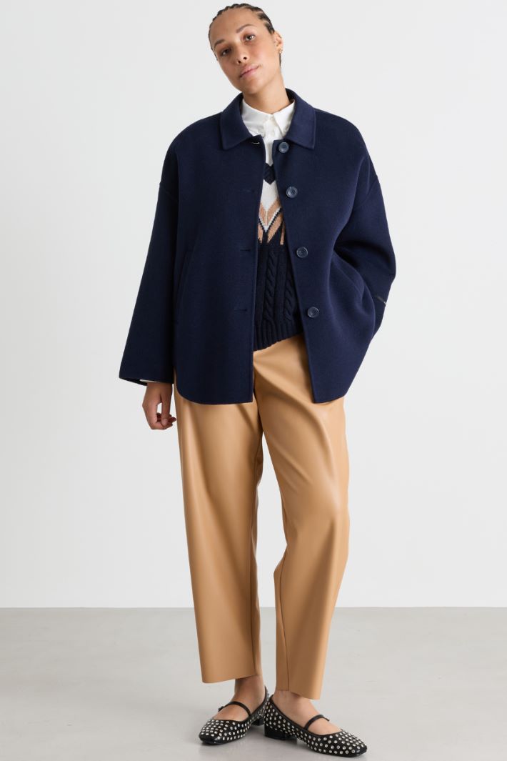 Manteau en drap double à base asymétrique - BLEU - Intrend
