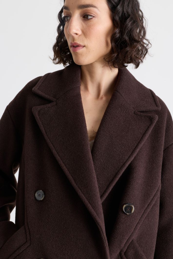 Short Double-Breasted Wool Coat with Oversized Lapels - BROWN - Intrend - 3