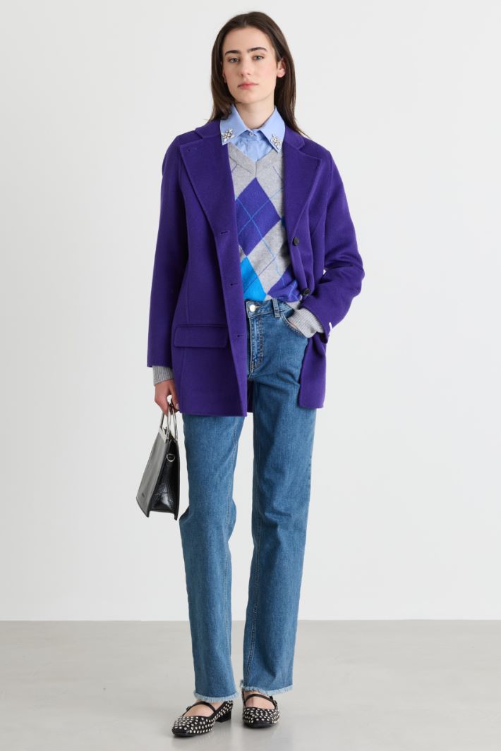 Stand-up collar double-faced wool coat - PURPLE - Intrend