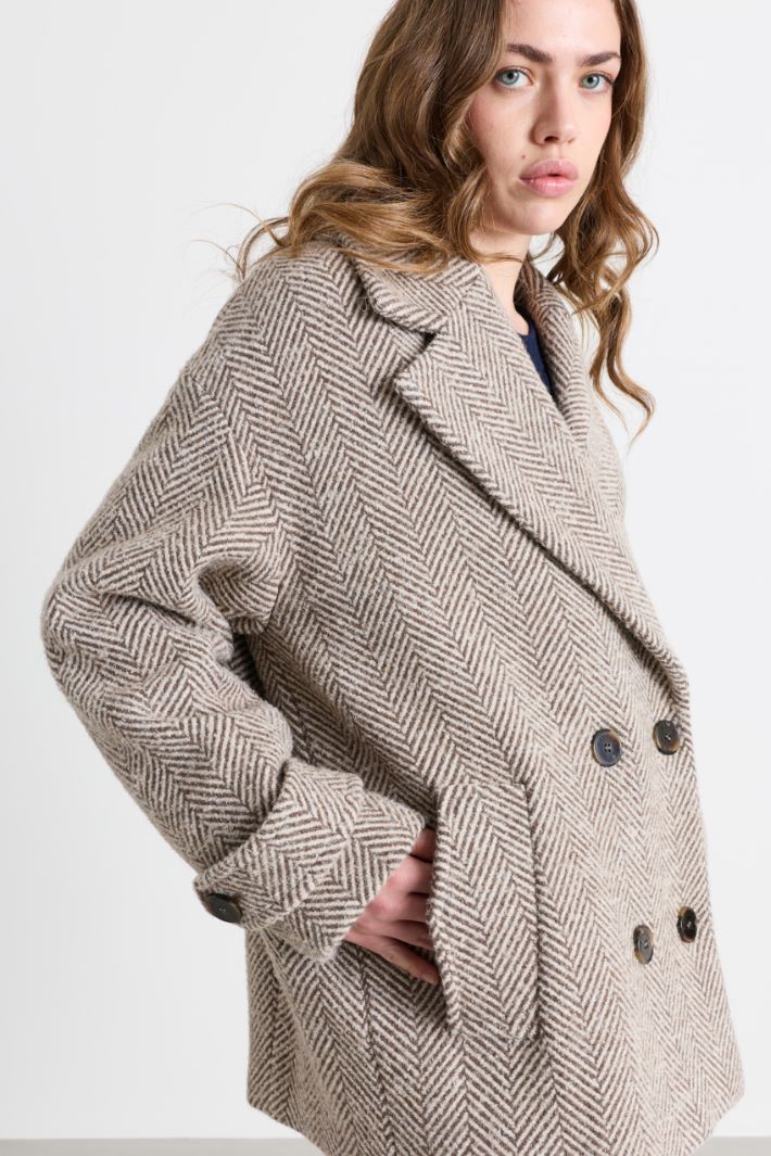 Manteau en bouclé à chevrons - BEIGE - Intrend - 3
