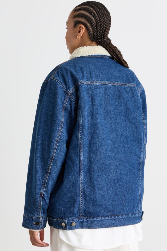 Veste en jean fourrée - BLEU - Intrend - 4