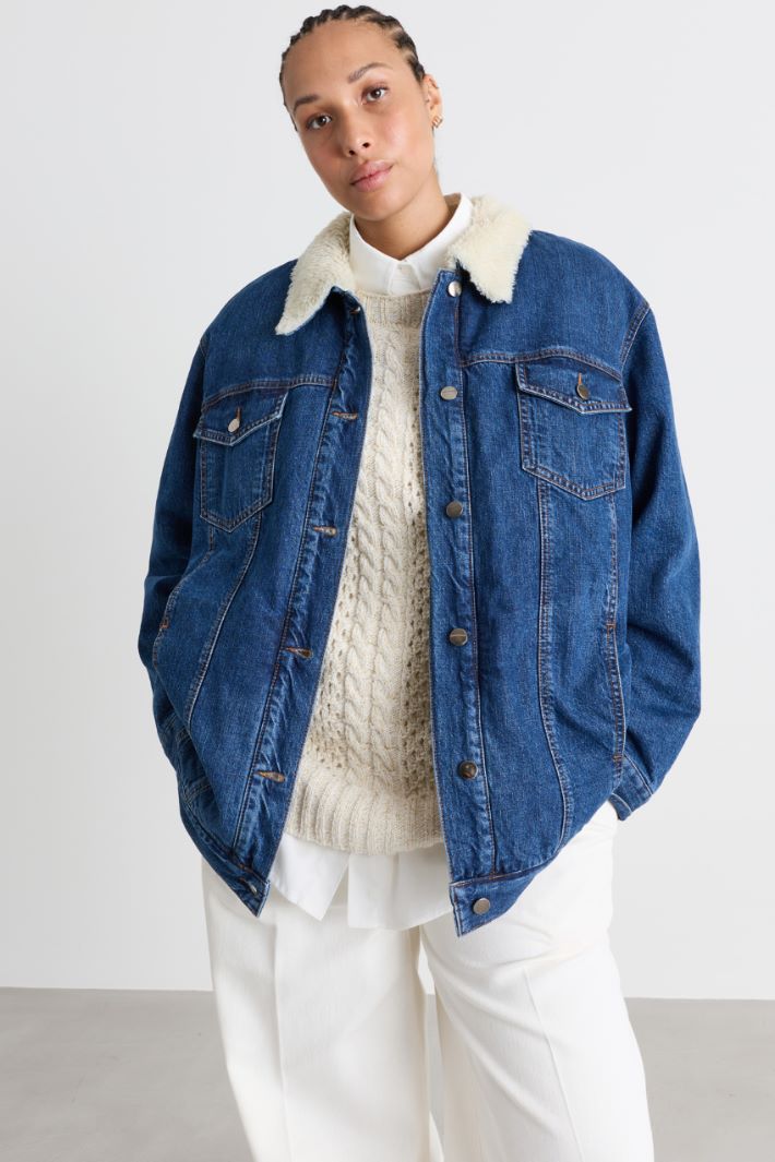 Veste en jean fourrée - BLEU - Intrend - 2