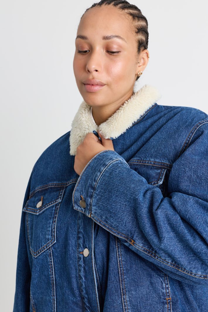 Veste en jean fourrée - BLEU - Intrend - 3