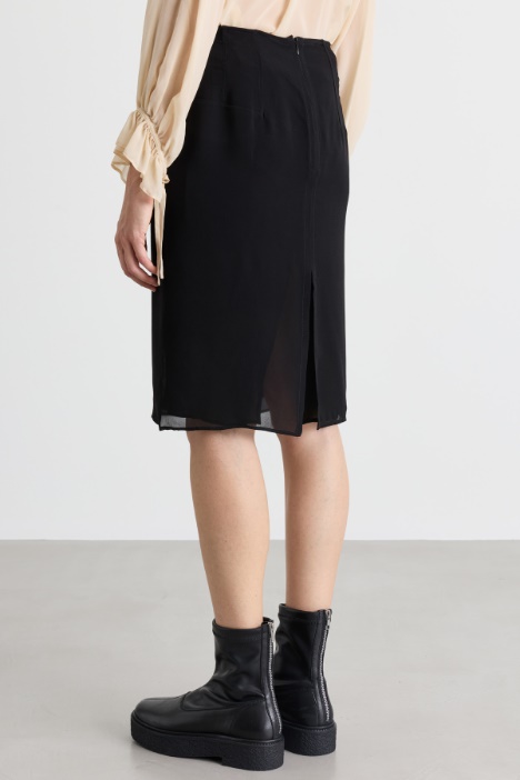 Gonna a tubino in georgette semi-trasparente