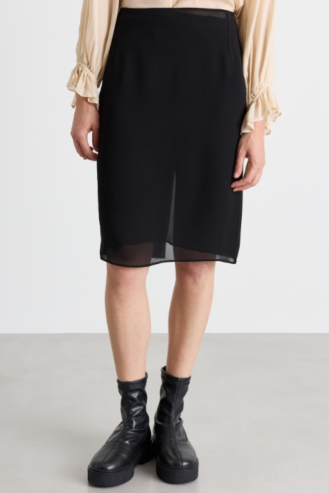 Gonna a tubino in georgette semi-trasparente