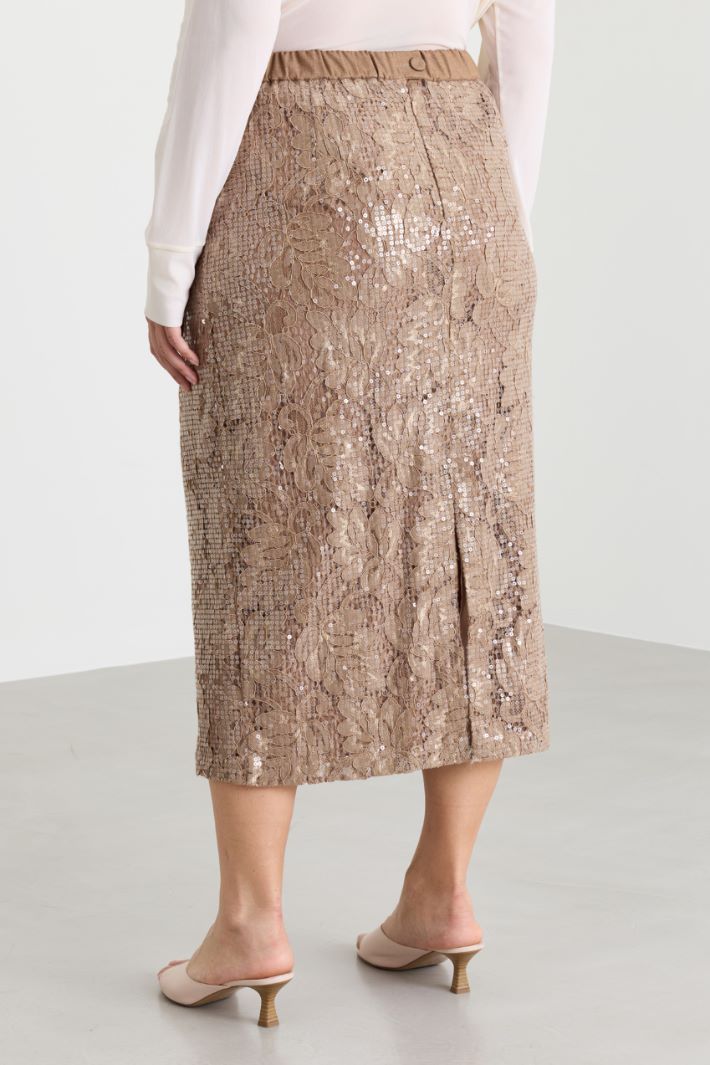 Sequin-embellished lace skirt - CAMEL - Intrend - 4