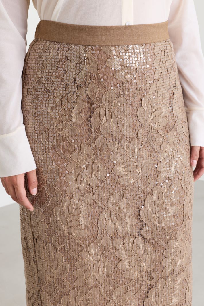 Sequin-embellished lace skirt - CAMEL - Intrend - 3