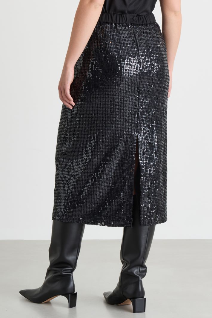 Sequin-embellished lace skirt - BLACK - Intrend - 4