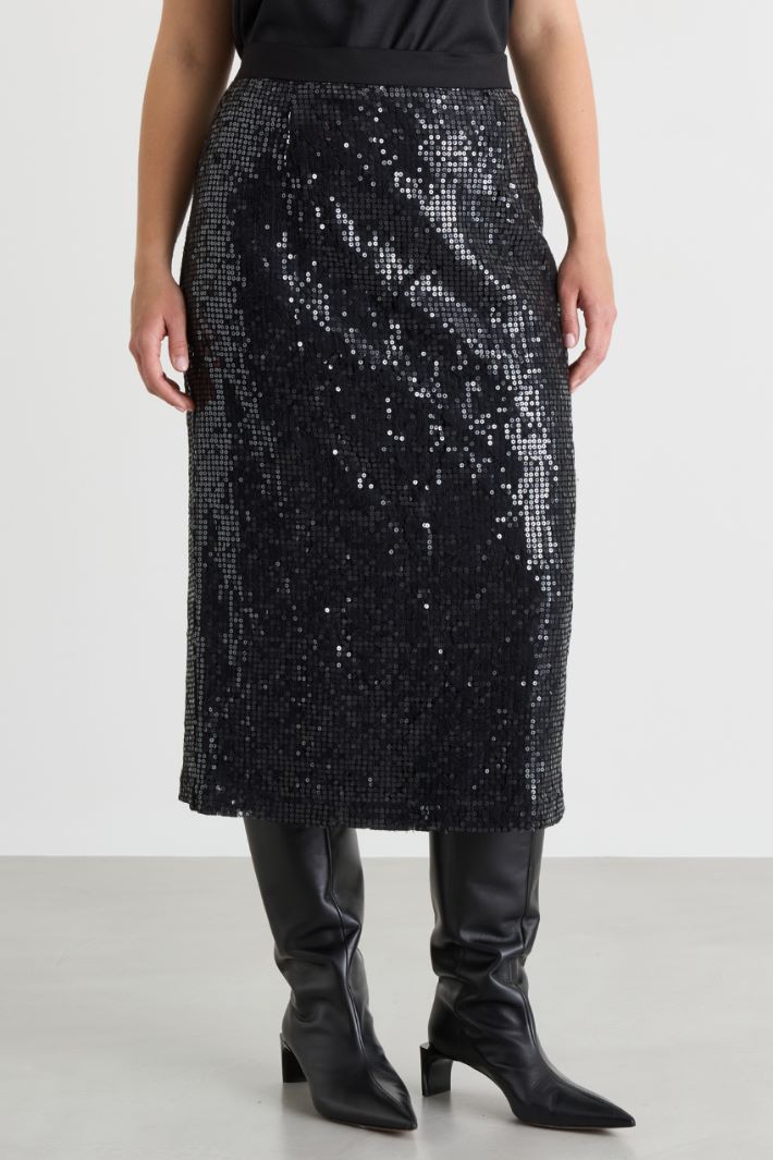 Sequin-embellished lace skirt - BLACK - Intrend - 2