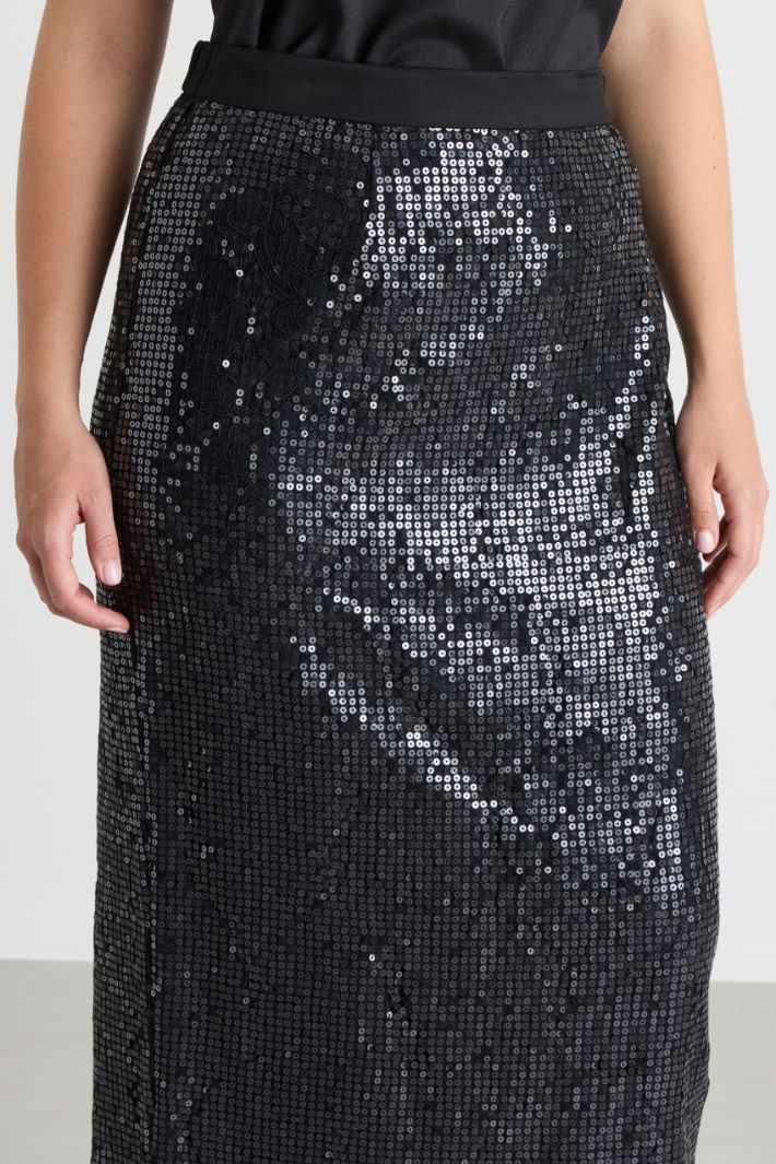 Sequin-embellished lace skirt - BLACK - Intrend - 3