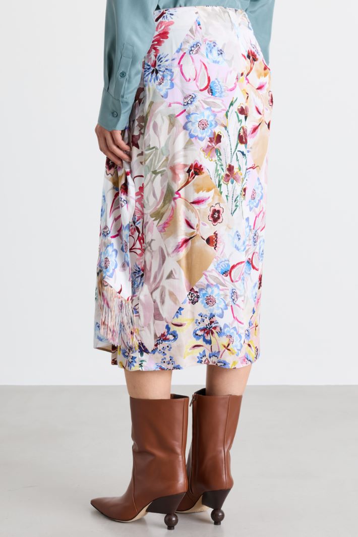Printed satin wrap skirt - WHITE PINK - Intrend - 4