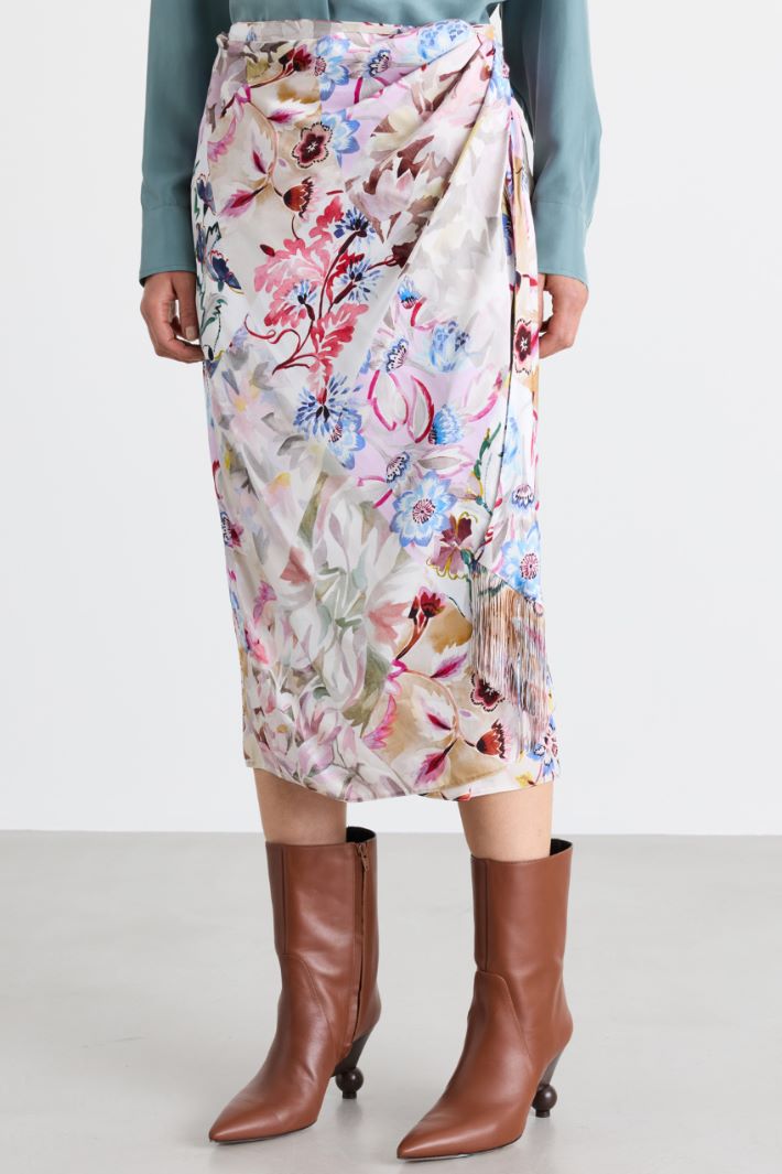 Printed satin wrap skirt - WHITE PINK - Intrend - 2