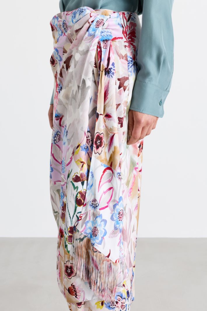 Printed satin wrap skirt - WHITE PINK - Intrend - 3