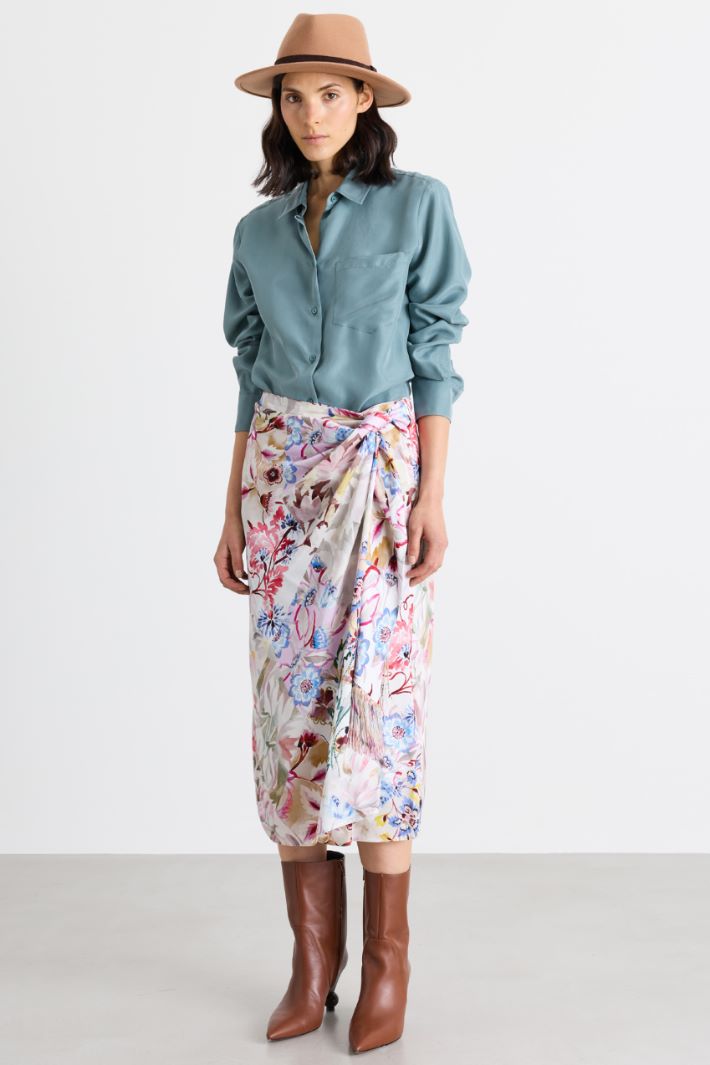 Printed satin wrap skirt - WHITE PINK - Intrend