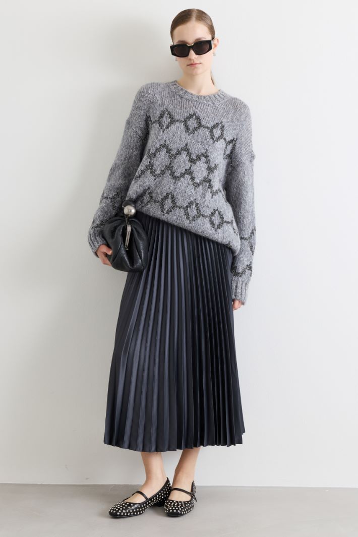 Plissé technical satin skirt - GREY - Intrend