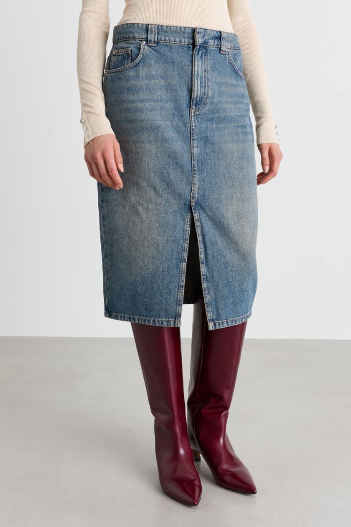 Split-front denim skirt - LIGHT BLUE - Intrend - 2