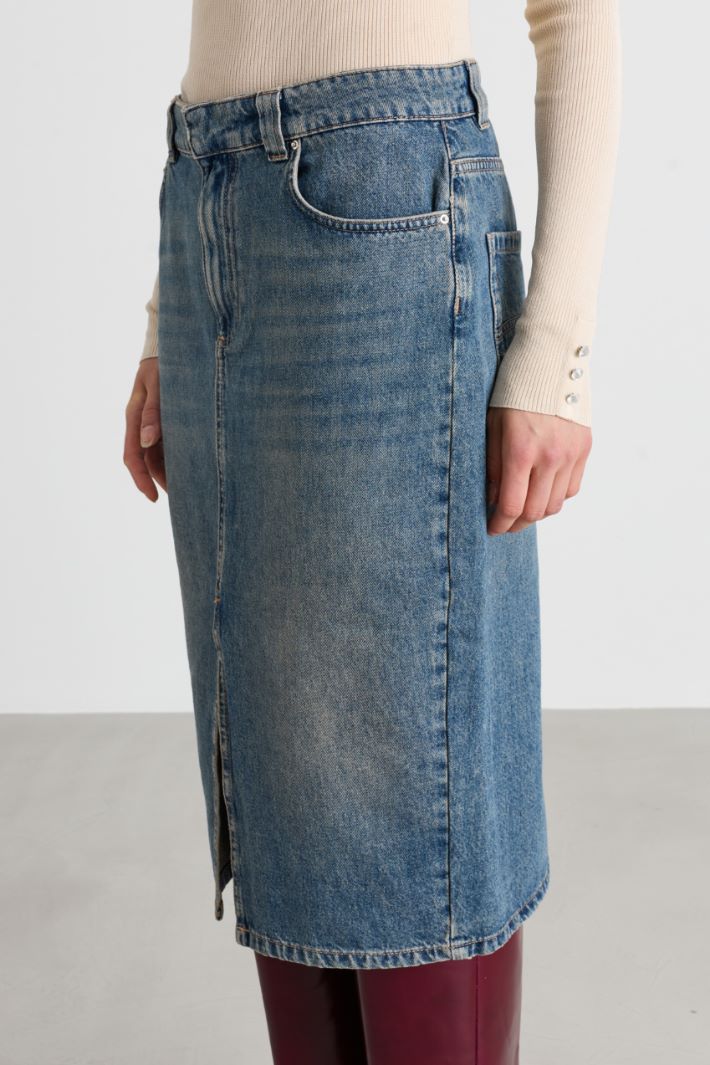 Split-front denim skirt - LIGHT BLUE - Intrend - 3