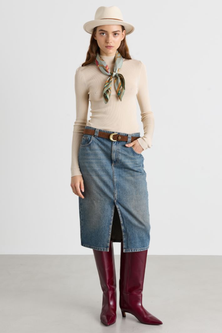 Split-front denim skirt - LIGHT BLUE - Intrend