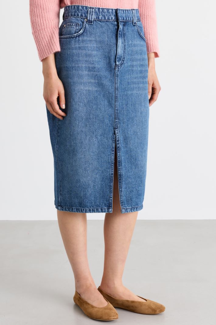 Split-front denim skirt - LIGHT BLUE - Intrend - 2