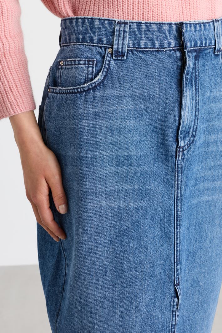 Split-front denim skirt - LIGHT BLUE - Intrend - 3