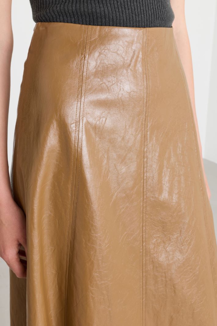 Coated-fabric skirt - BROWN - Intrend - 3