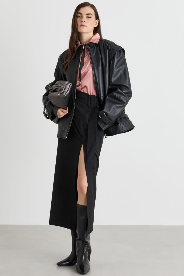 Slit midi skirt - BLACK - Intrend