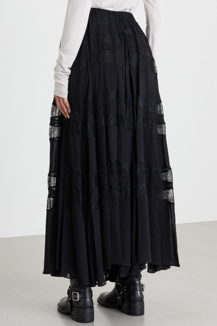 Lace-insert skirt - BLACK - Intrend - 4