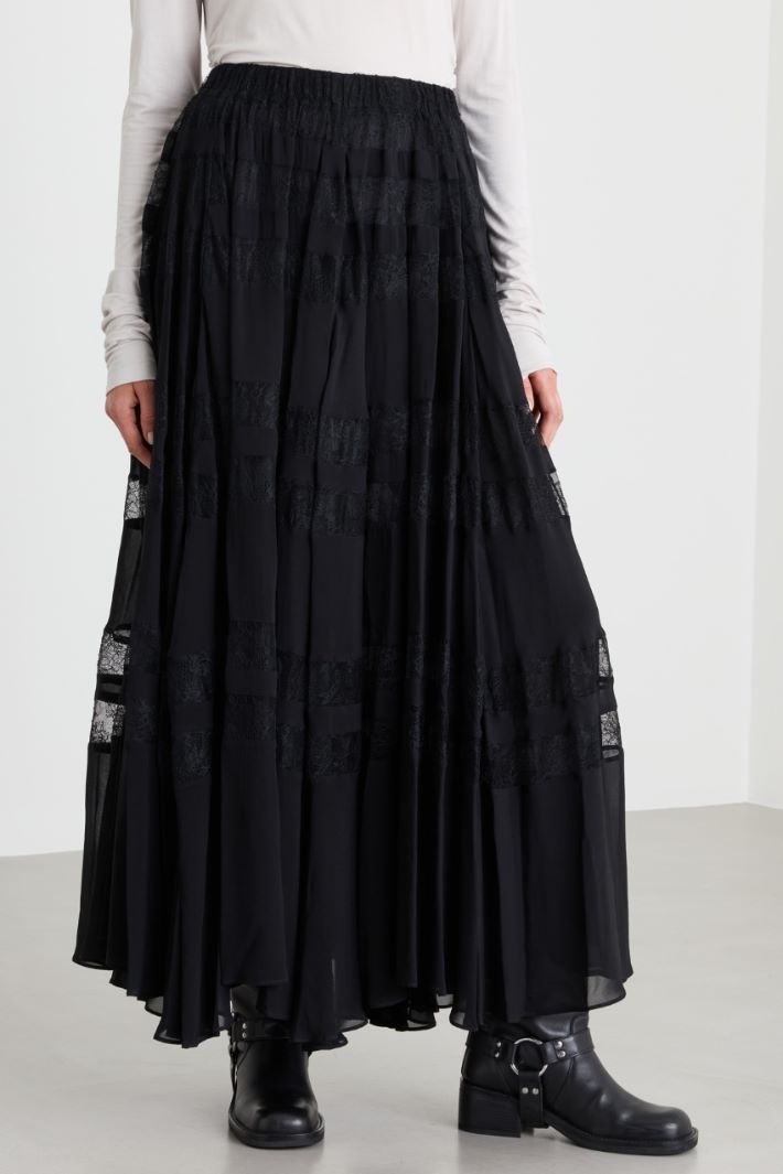 Lace-insert skirt - BLACK - Intrend - 2
