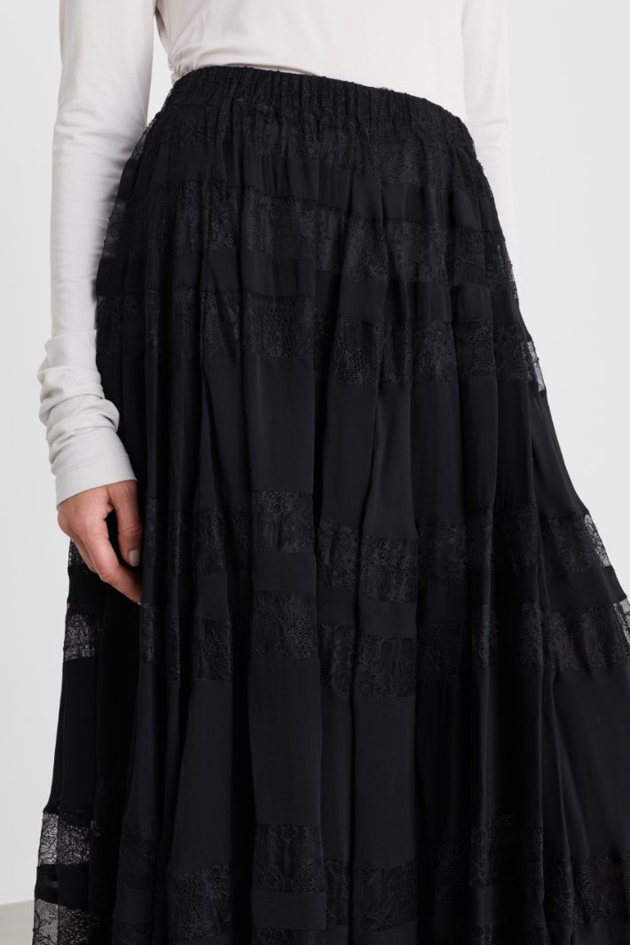 Lace-insert skirt - BLACK - Intrend - 3