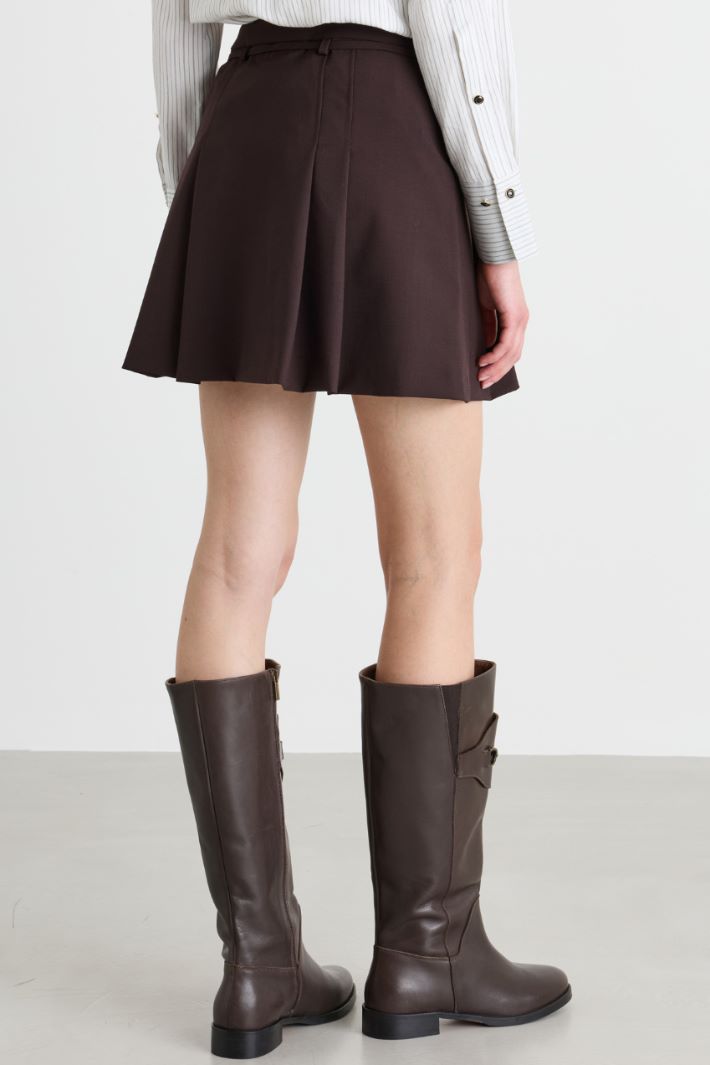 Belted canvas mini skirt - BROWN - Intrend - 4