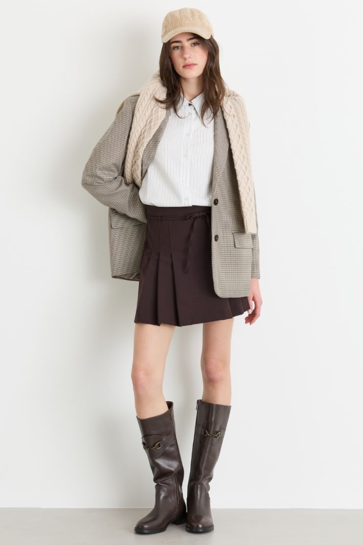 Belted canvas mini skirt - BROWN - Intrend