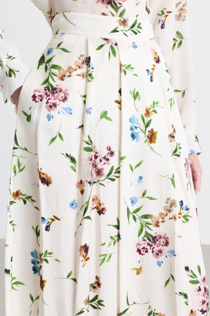 Printed satin full skirt - WHITE - Intrend - 3