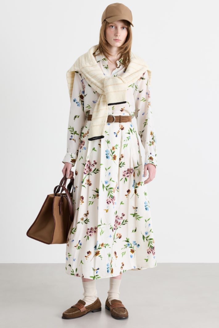 Printed satin full skirt - WHITE - Intrend