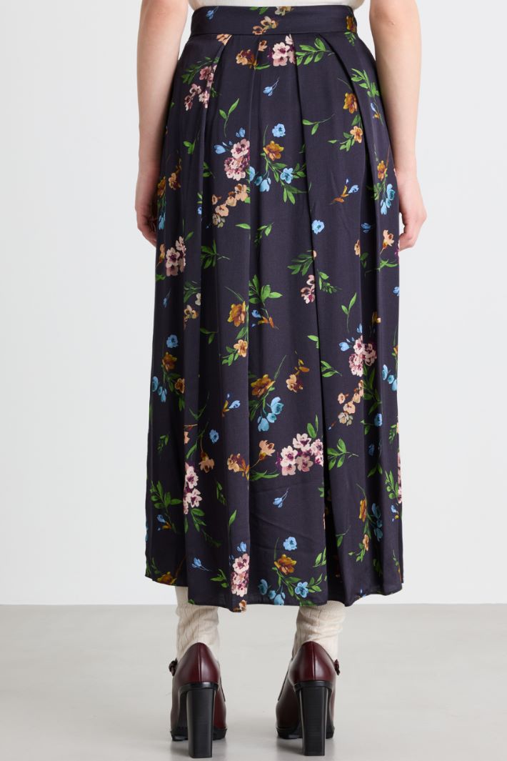 Printed satin full skirt - BLUE - Intrend - 4